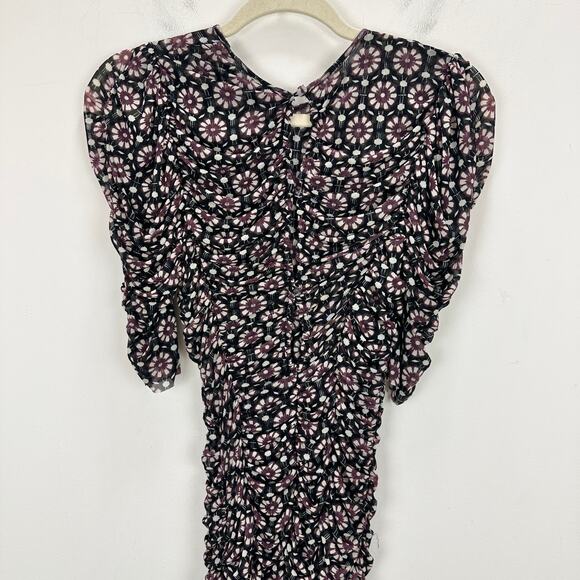 Free People Brielle Midi Dress Mesh Ruched Floral Side Slit Black Combo XS NWT - Picture 11 of 11